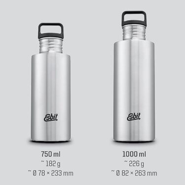 Пляшка для води з нержавіючої сталі з практичною ковпачком-петлею - 1000 мл сірого кольору (1000 мл, срібло)