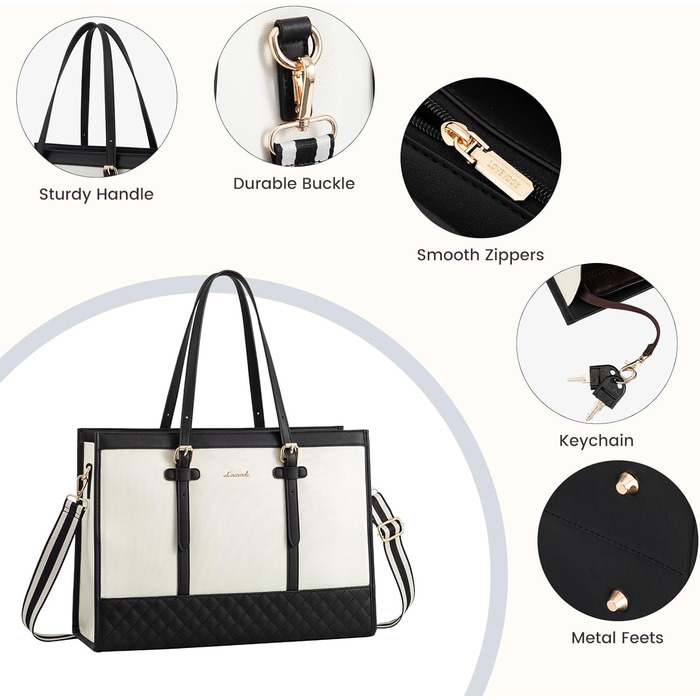 Сумка для ноутбука LOVEVOOK, жіноча, середнього розміру, 17.3 дюйми, для роботи, навчання, офісу, універсітету, чорно-біла