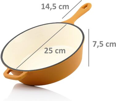 Чавунна голландська духовка для їжі / 4,4 літра апельсинова кругла / емальована чавунна жаровня з кришкою / каструлею для лиття, індукційна жаровня