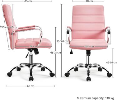 Крісло офісне Yaheetech ергономічне з підлокітниками, для дому та офісу, на коліщатках, рожеве
