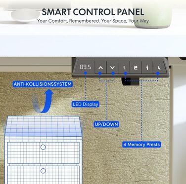Регульований за висотою стіл FLEXISPOT 160x80 см з гачками, з суцільною стільницею 25 мм, ергономічний стіл з LED-дисплеєм висоти та функцією пам'яті (береза, білий). Структура береза+білий (160 x 80 см, білий+м'який білий)