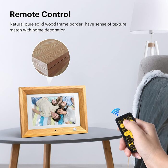 Цифровий фоторамка Kodak 10.1 дюймів з IPS-екраном, підтримкою USB/SD, відтворення фото/музики/відео, календарем та будильником, з пультом дистанційного керування (чорний)