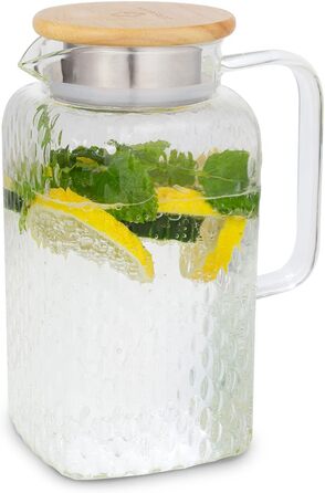 Скляна карафа з кришкою та ситом (1,5 л) - глечик для води з кришкою, з міцного боросилікатного скла