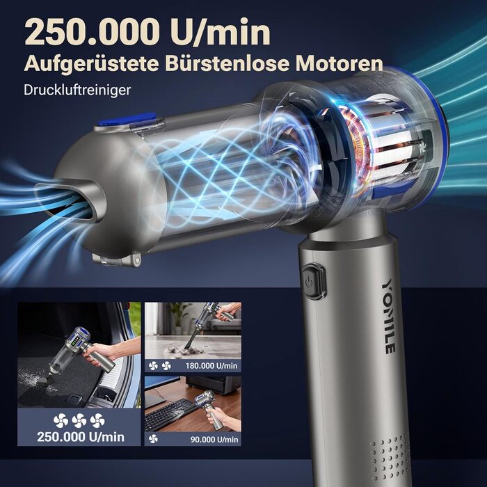 Акумуляторний ручний пилосос Yomile AD10 для авто та дому, 27000Па, 150Вт, бездротовий портативний міні-пилосос з функцією обдуву