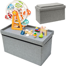 Дитяча коробка для зберігання DuneDesign з будівельною пластиною в кришці - 53x27x30 Лавка - ігровий стіл з будівельних блоків, сумісний з Lego