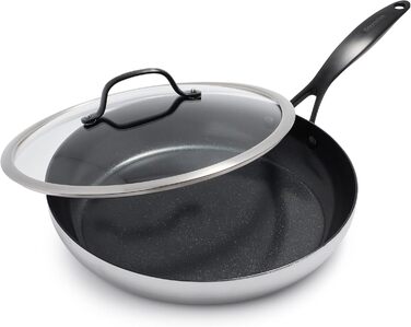 Набір сковорідок GreenPan Venice Pro Noir 26см та 30см, нержавіюча сталь, антипригарне покриття Ceramic, чорний, без PFAS, для індукційних плит, придатні для миття в посудомийній машині, термостійкі, сріблясті