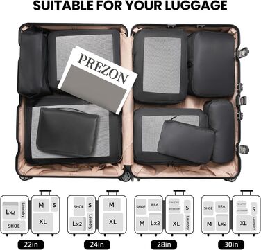 Набір органайзерів для одягу в дорогу Packing Cubes для валізи, 10 шт, легкі дорожні органайзери для подорожей, чорні