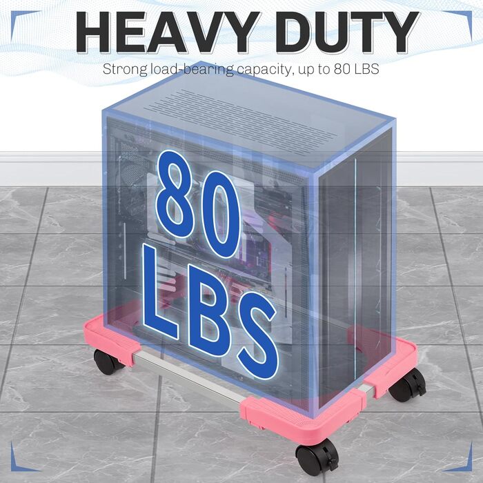 Підставка для ПК Liitrton Mobiler, регульована, на коліщатках, для більшості комп'ютерів (білий, рожевий)