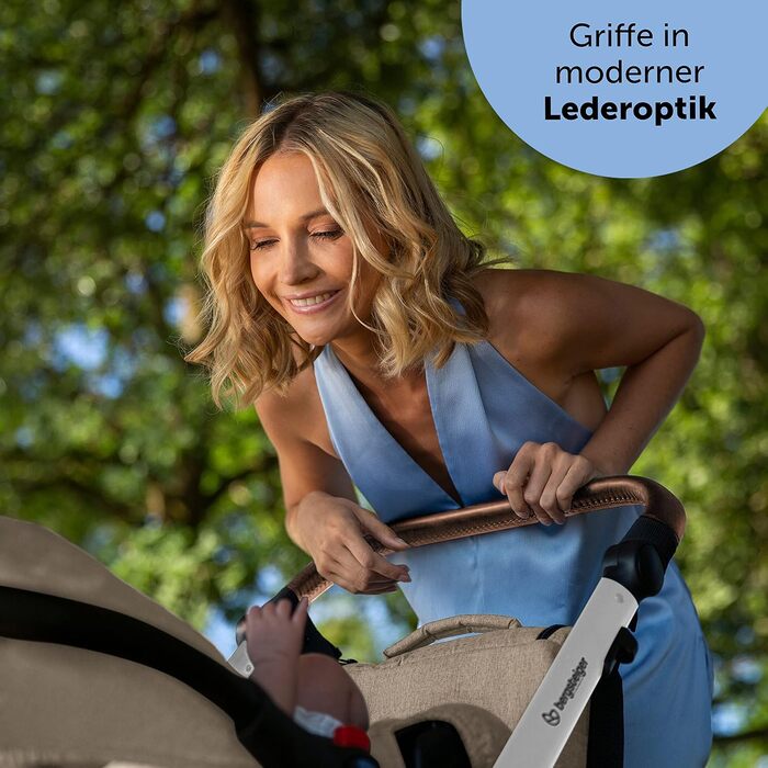 Дитяча коляска Bergsteiger Lugo 3в1 | Комплект з аксесуарами: автокрісло, прогулянковий блок, сонцезахист та вітрозахисний чохол | Isofix база доступна, колір: коричневий | Рама: срібна