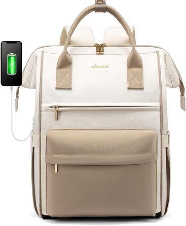 Сумка-рюкзак LOVEVOOK для жінок, велика, 17.3 дюйми, для ноутбука, роботи, подорожей, школи, університету, офісу, водовідштовхувальний, бежевий