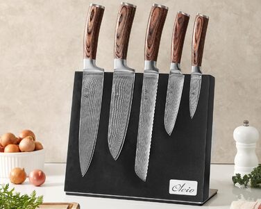 Магнітний тримач для ножів Oleio, чорний. Тримач без ножів з потужним магнітом, нержавіюча сталь, підставка для дамаських та кухонних ножів