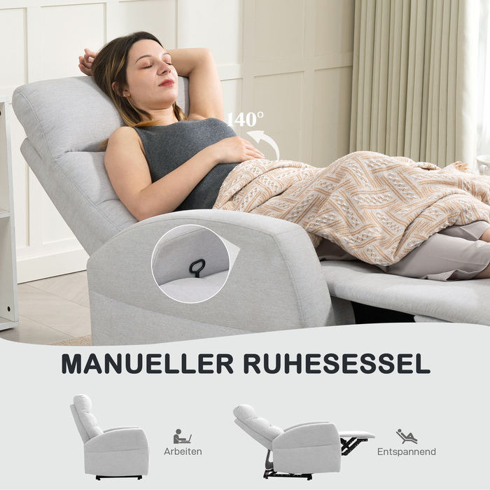 Крісло HOMCOM Relaxsessel, крісло для телеперегляду зі спинкою, що відкидається, м'яке крісло для телевізора з підставкою для ніг, крісло для відпочинку з виглядом льону для вітальні, спальні, до 150 кг, світло-сіре | Aosom