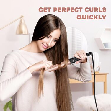 Локкенштаб NWOUIIAY 6 в 1 з LCD-дисплеєм, керамічним покриттям, набір для створення локонів, багатофункціональне змінне насадки, для великих та маленьких локонів, з рукавичками, регулювання температури (колір шампань)