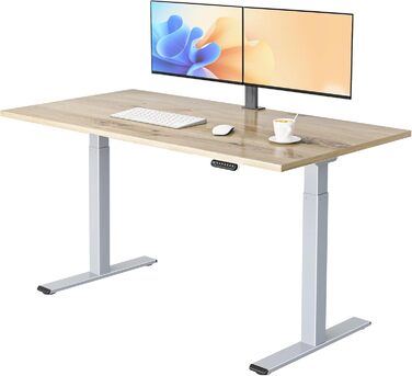Електричний стіл E.For.U 160x80 см, регульований по висоті, 2 мотори, телескопічний механізм, пам'ять на 4 положення, стільниця чорна+дуб, срібляста основа