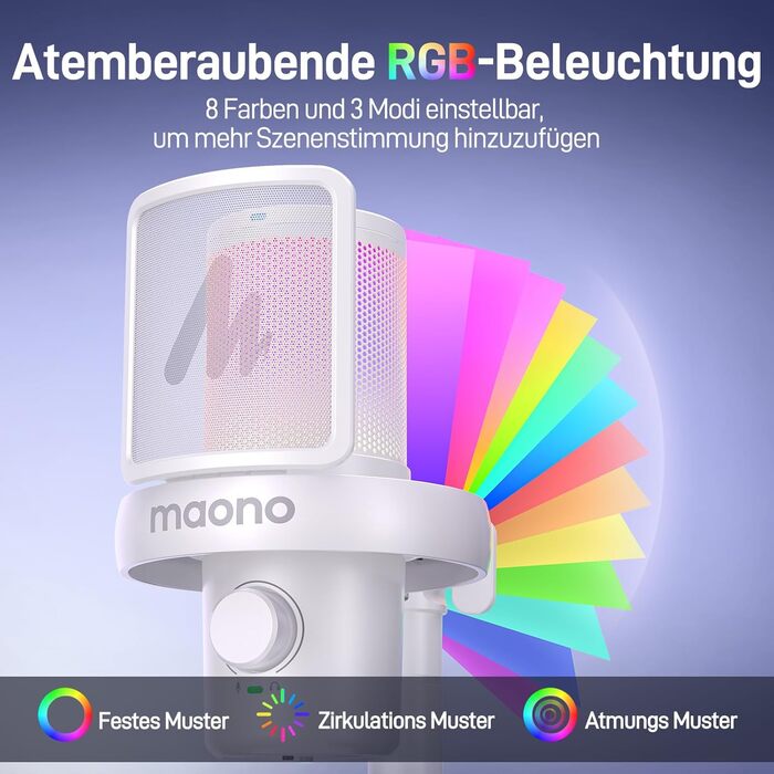 MAONO DM40 Бездротовий мікрофон для ПК з RGB-підсвіткою та ШІ-зміною голосу, шумозаглушення, для геймінгу, подкастингу та стрімінгу