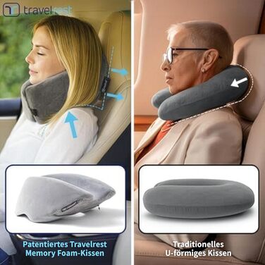 Подушка для шиї Travelrest Nest з Memory Foam - підтримка шиї для подорожей, літаків, довгих поїздок. Ідеально для дорослих, комфорт, знімний чохол - сіра