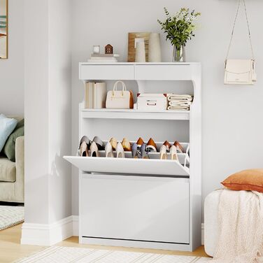 Шафа для взуття Hzuaneri з 2 дверцятами, 4 відділеннями, регульована, на 16 пар, для прихожого, передпокою, гардеробу, біла, 80 x 24.5 x 124.5 см, SR45303X