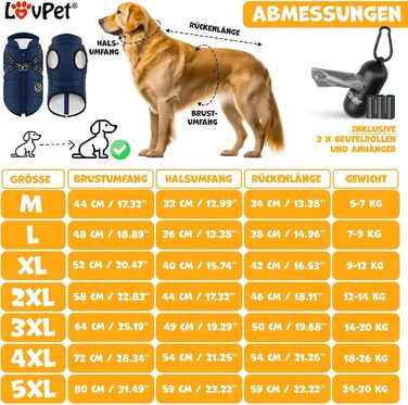 Куртка для собак LOVPET зі шлейкою, в т.ч. сумка для корму, зимовий жилет водонепроникний, світловідбивачі (5XL, Navy)
