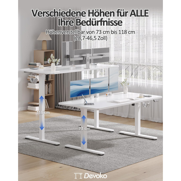 Електричний регульований стіл Devoko 120x60 см: офісний, для роботи, з пам'яттю, стоячи/сидячи