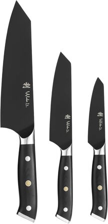 Набір кухонних ножів Wakoli Titanium Noir (5 предметів) з бруском - професійний набір кухонних ножів з титановим покриттям, нержавіюча сталь, чорне покриття, магнітний брусок