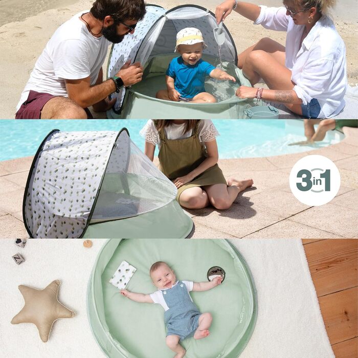 Дитяче пляжне намет Babymoov Strandmuschel 3-in-1 Aquani Matrose з UV-захистом SPF 50, басейн та манеж для відпочинку (Прованс)