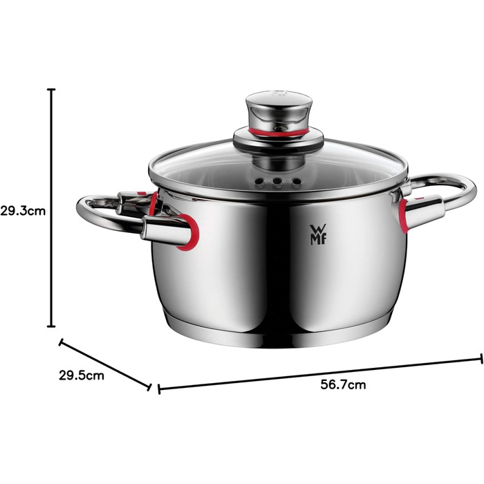 Набір каструль WMF 5 предметів, індукційний, кромарган з нержавіючої сталі, скляна кришка, без покриття, парове відкриття