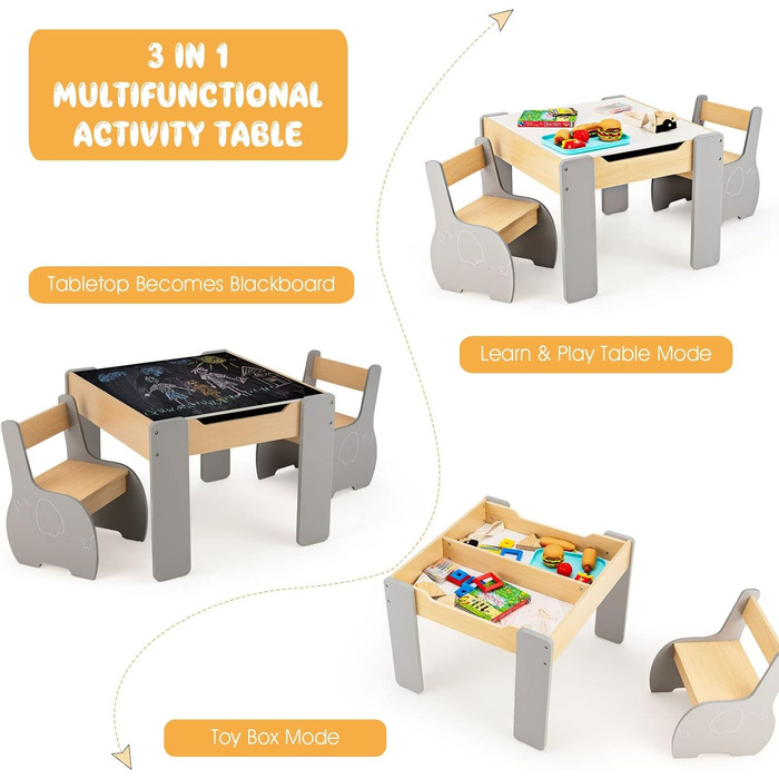 Дитячий стіл і стільці LIFEZEAL: комплект з місцем для зберігання, сірий