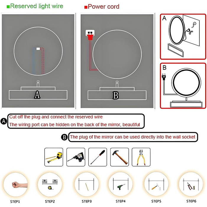 Круглий LED-дзеркало для ванної кімнати з підсвічуванням, 40 см, тепле світло