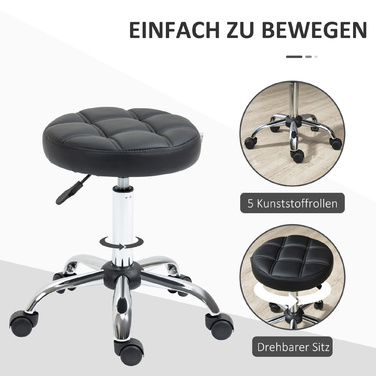Vinsetto Stool Регульований по висоті поворотний робочий табурет Black Ø35.5 см, штучна шкіра для офісу та салону 51-67 см