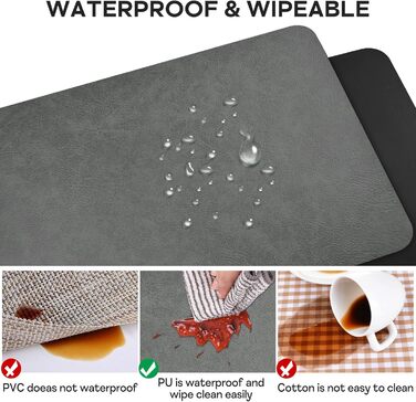 Набір підставок під тарілки 6 шт, неслизькі, миючіся, з штучної шкіри, 40 x 30 см (сірий/чорний)