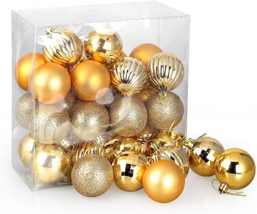 Різдвяні кульки, різдвяний візерунок, пластик, підвісні, для свята ялинки, вечірки, весілля (червоно-білі) (32 шт.-6 см-золото), 12 шт., 6