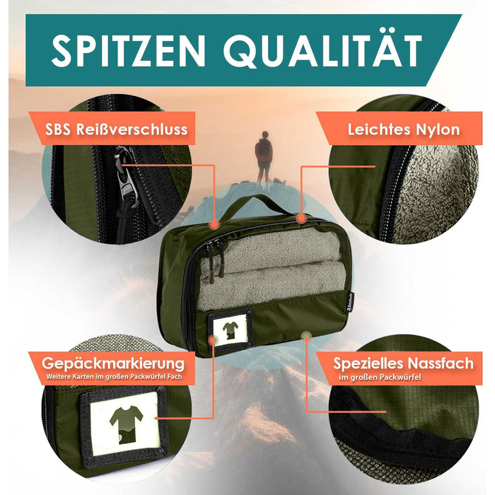 Набір компресійних органайзерів для одягу в сумку та валізу, 6 предметів, оливковий