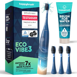 Електрична звукова зубна щітка happybrush® Eco Vibe 3+ – Чорний (Ocean) – Комплект з насадками, 2 роки гарантії