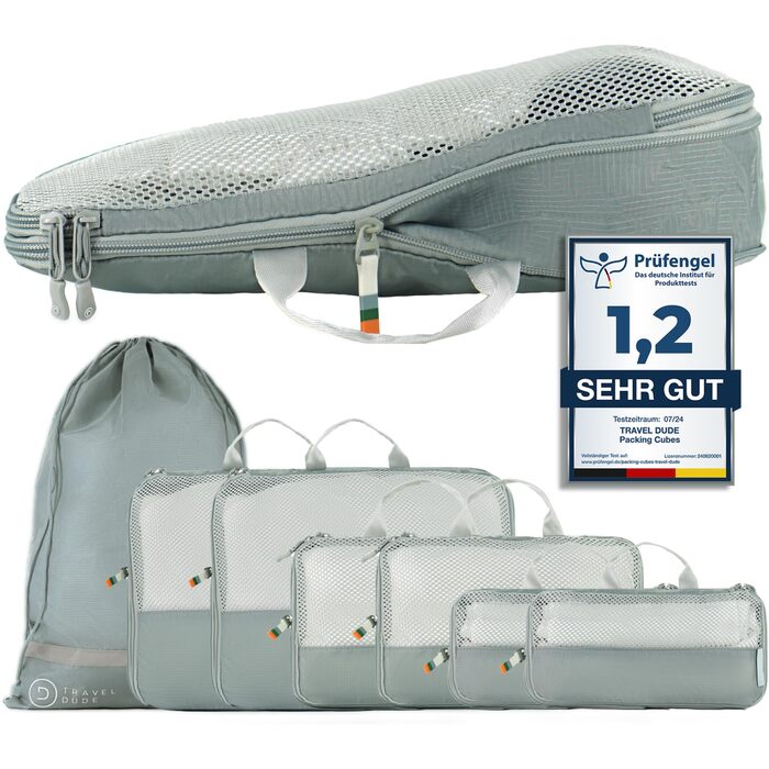 Набір компресійних органайзерів для подорожей TRAVEL DUDE (7 предметів), органайзери для одягу в рюкзак та валізу з переробленого пластику, сталевий синій