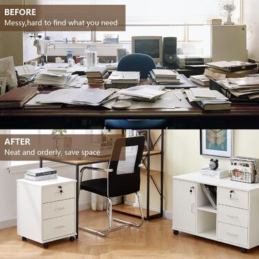 Тролейний контейнер TUKAILAI з 3 висувними ящиками, замок, для офісу, білий