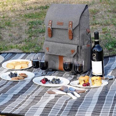 Набір для пікніка HappyPicnic з ізольованим рюкзаком, зручними тримачами для пляшок та великим водонепроникним килимком (M) з повним сервізом