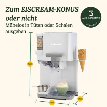 Морозивниця Cuisinart ICE48U для м'якого морозива, джелато, сорбету, безмолочного морозива та замороженого йогурту з автоматичним диспенсером топінгів, 1,42 л, 6 порцій, швидке приготування за 20 хвилин, легке очищення