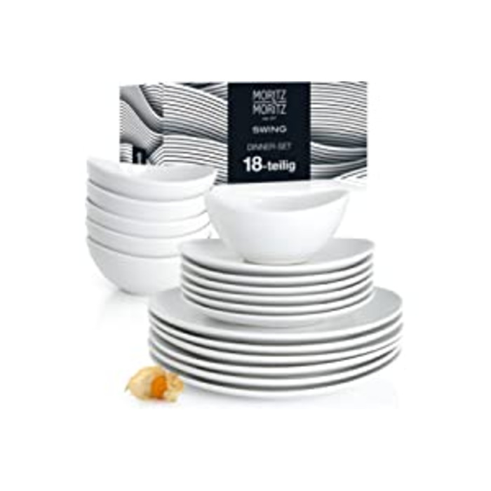 Набір посуду Moritz & Moritz 18 шт., Набір білого керамічного посуду на 6 персон, по 6 обідніх тарілок, маленьких тарілок і
