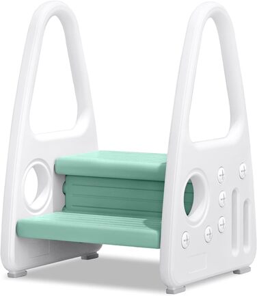 Детський табурет-сходинка з 2 ступенями, зелений, для ванної, спальні, кухні, дитячої кімнати