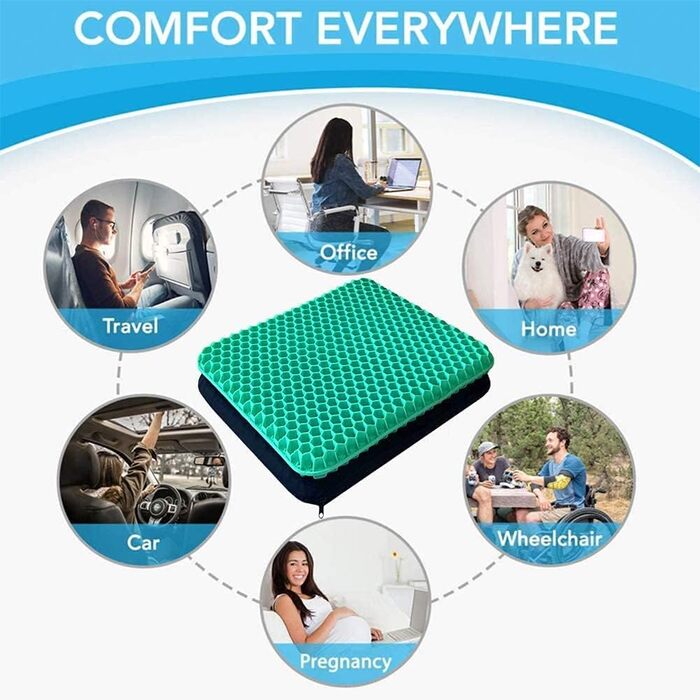 Ортопедична гелева подушка на стілець для офісу, авто та інвалідних візків, м'яка з антиковзаючим чохлом (Зелений, 43x39x4 см)