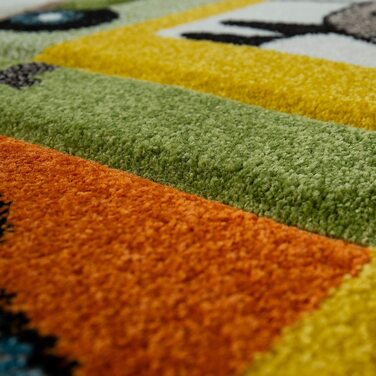 Домашній дитячий килим Paco, Різнокольоровий зелений килим із зображенням тварин зоопарку, локомотива, поїзда, джунглів, 3-D ефект, короткий ворс, розмір 120x170 см (133 см в квадраті)