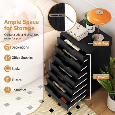 Мобільний рол контейнер KOMFOTTEU з шухлядами, чорний офісний шафчик для документів та файлів