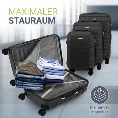 Набір валіз Juskys Hartschale 3 шт. з кодовим замком, тихі колеса 360°, телескопічна ручка, легкі - чорний колір