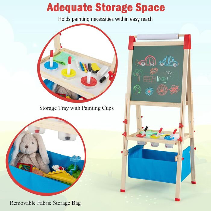 Дитяча мольберт HOMASIS двосторонній, регульована висота, крейда та папір, для дітей 3-8 років, з сумкою для зберігання, 44 x 40 x 102-126 см