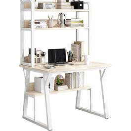 Комп'ютерний стіл 80 x 50 см з полицями, білий та світло-бежевий для дому та офісу