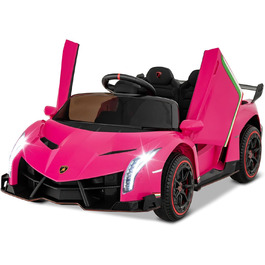 Електромобіль для дітей COSTWAY Lamborghini, рожевий, з пультом ДУ, LED-фарами, клаксоном і музикою, швидкість 3-6 км/год, дитяча машина від 3 років