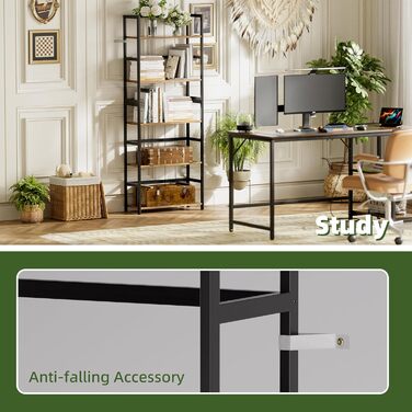 5-ярусна полиця для книг, індустріальна полиця з бамбуковим каркасом, сучасна вітрина, органайзер для зберігання з дерева для вітальні, домашнього офісу, рустикальний коричнево-чорний колір