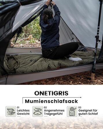 Спальний мішок OneTigris Outdoor Small Pack Розмір 3 сезони 8 C -15 C Спальний мішок для мумій Надлегкий компактний для кемпінгу, подорожей, походів (210 см x 84 см)