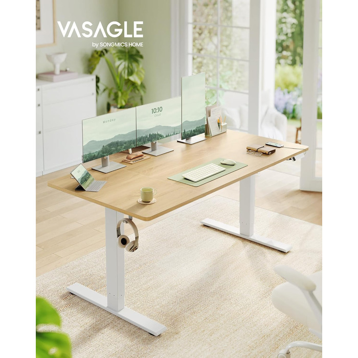 Стол для роботи VASAGLE з регулюванням висоти, USB-C, підставка для розеток, стоячий стіл, нагадування про перерви, 3 пам'яті, 160x80 см, золотий дуб