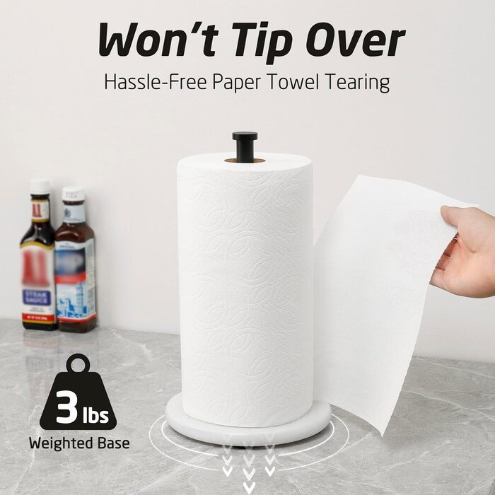 Тримач для паперових рушників KES з мармуром та нержавіючої сталі SUS304, підстільний, чорний, 20 см